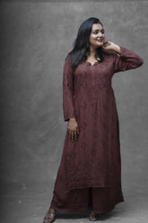 Aanya Modal Chikankari Kurta Plazzo Set-Mocha